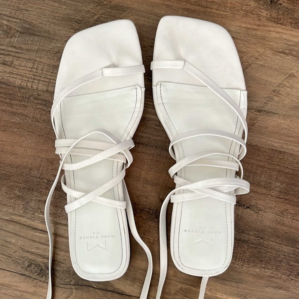 Marc Fisher Mireya Strappy Ankle Wrap Sandals Ivory 7 - Picture 2 of 4